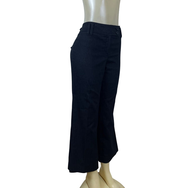 Loft Women's Black Pinstripe Wide Leg Pants Office Career Size 12