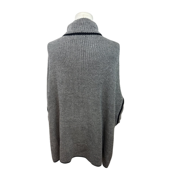 Cejon Black & White Open Front Poncho Cardigan W/ Pockets & Buckle Sz OSFM - New