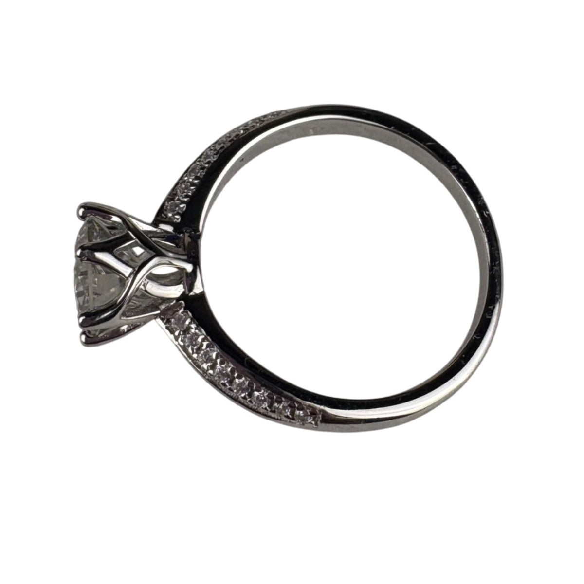 Sterling Silver Womens Moissanite Engagement Ring S925 Elegant Round Solitaire