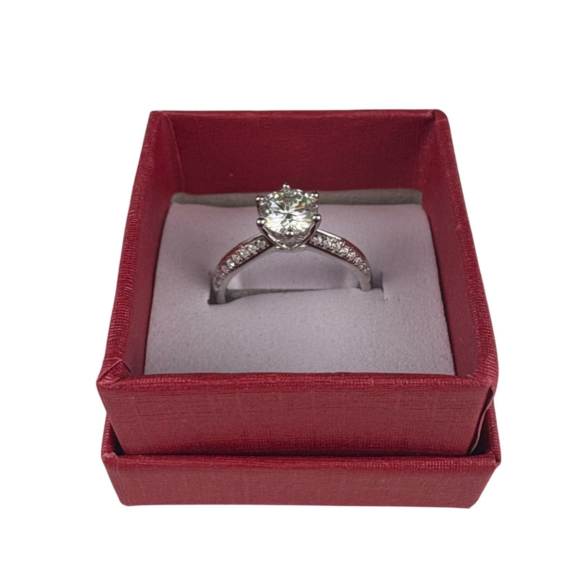 Sterling Silver Womens Moissanite Engagement Ring S925 Elegant Round Solitaire