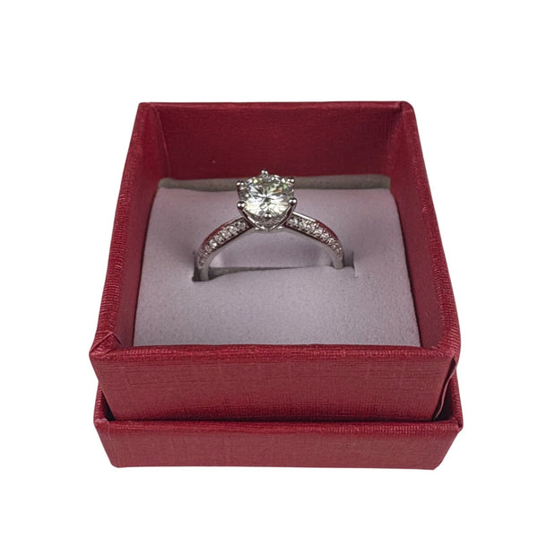 Sterling Silver Womens Moissanite Engagement Ring S925 Elegant Round Solitaire