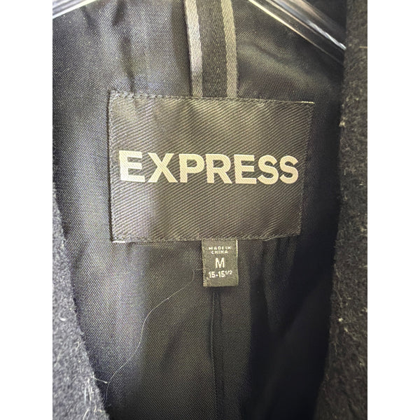 Express Mens Black Wool-Blend Double-Breasted Coat Medium Military Style