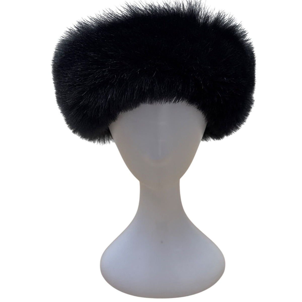 Aris Vintage 60s - 70s Black Knit Hat With Wool and Angora Rabbit Fur Trim