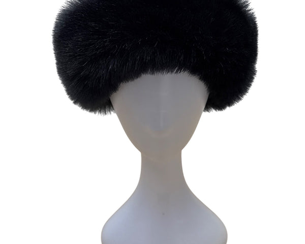 Aris Vintage 60s - 70s Black Knit Hat With Wool and Angora Rabbit Fur Trim