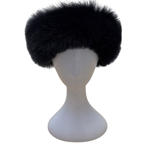 Aris Vintage 60s - 70s Black Knit Hat With Wool and Angora Rabbit Fur Trim