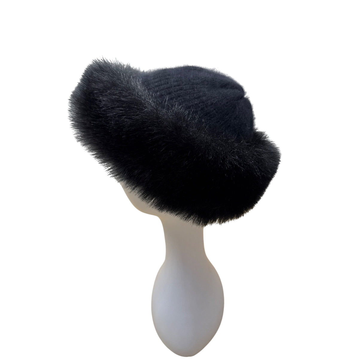 Aris Vintage 60s - 70s Black Knit Hat With Wool and Angora Rabbit Fur Trim