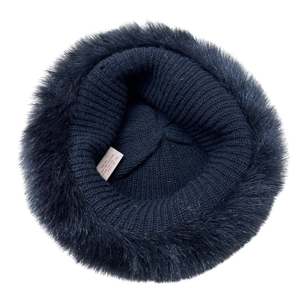 Aris Vintage 60s - 70s Black Knit Hat With Wool and Angora Rabbit Fur Trim