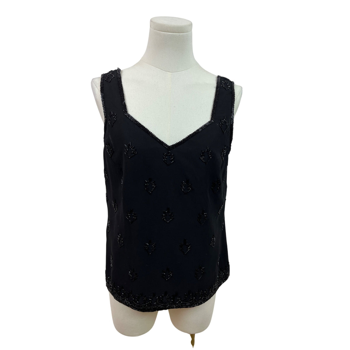 Jkara New York Black Beaded Sheer Long Sleeve Cardigan & Sleeveless Tank Set Sz M