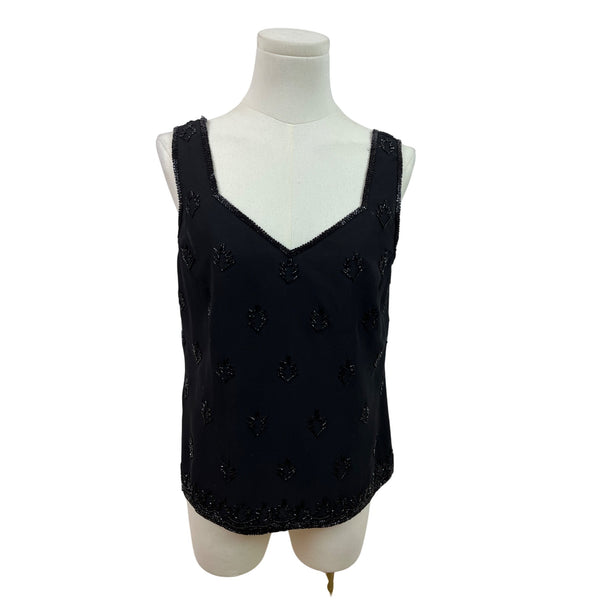 Jkara New York Black Beaded Sheer Long Sleeve Cardigan & Sleeveless Tank Set Sz M