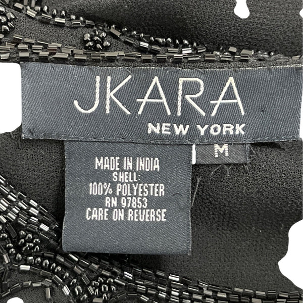 Jkara New York Black Beaded Sheer Long Sleeve Cardigan & Sleeveless Tank Set Sz M