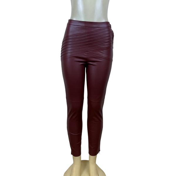 Zara Women’s Burgundy High-Waist Slim Fit Pants With Zipper Detail Size M - New