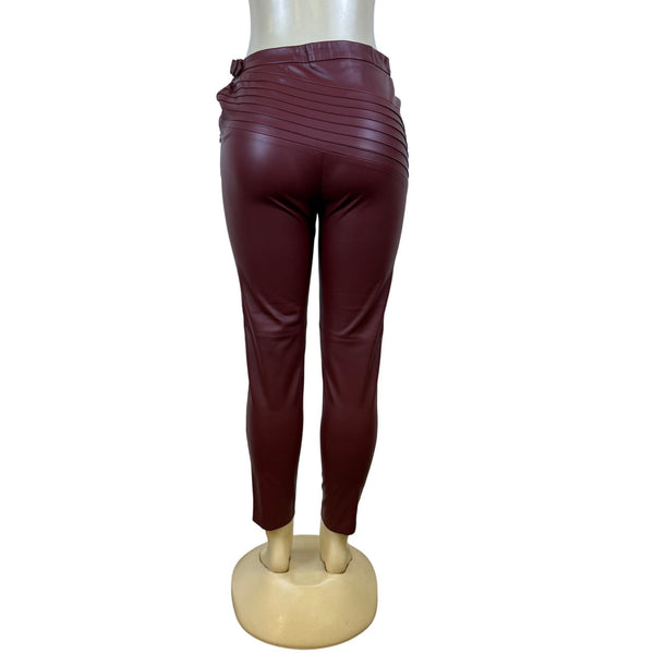 Zara Women’s Burgundy High-Waist Slim Fit Pants With Zipper Detail Size M - New
