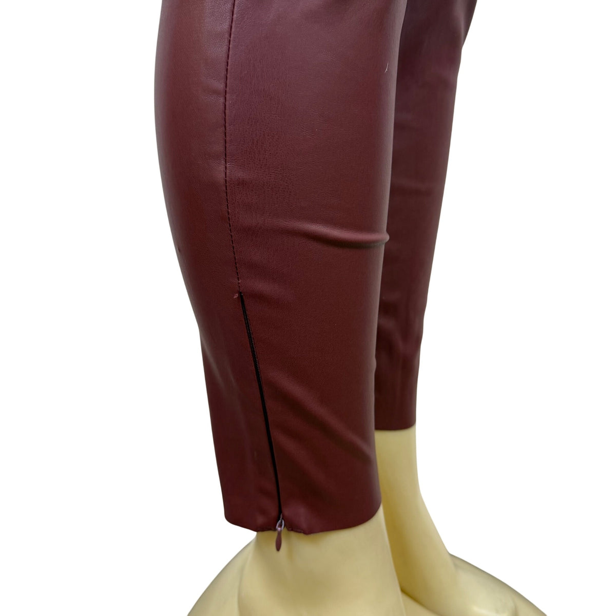 Zara Women’s Burgundy High-Waist Slim Fit Pants With Zipper Detail Size M - New