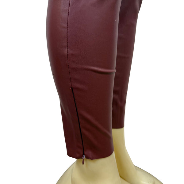 Zara Women’s Burgundy High-Waist Slim Fit Pants With Zipper Detail Size M - New