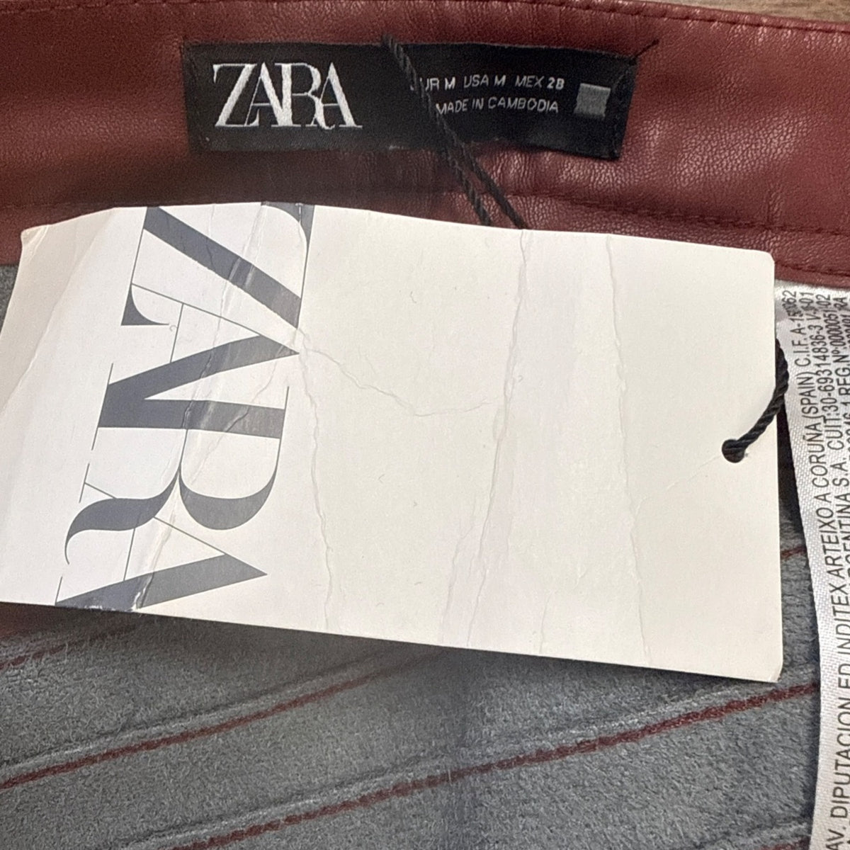 Zara Women’s Burgundy High-Waist Slim Fit Pants With Zipper Detail Size M - New