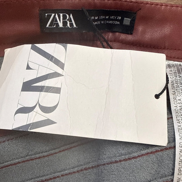 Zara Women’s Burgundy High-Waist Slim Fit Pants With Zipper Detail Size M - New