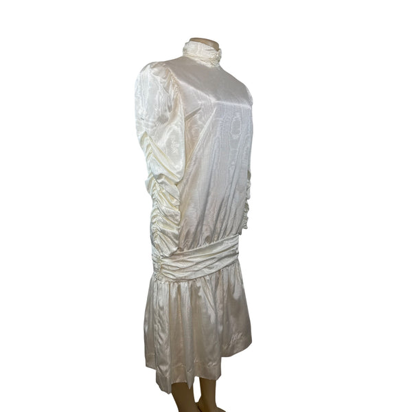 Vintage Stephanie’s Child White Satin Long Sleeve Dress With High Neck Sz 14
