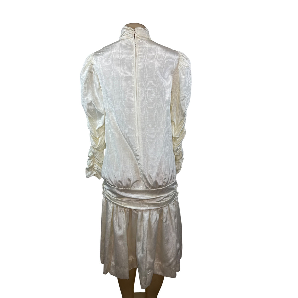 Vintage Stephanie’s Child White Satin Long Sleeve Dress With High Neck Sz 14