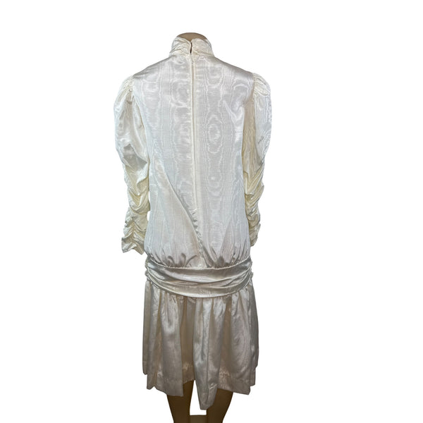 Vintage Stephanie’s Child White Satin Long Sleeve Dress With High Neck Sz 14