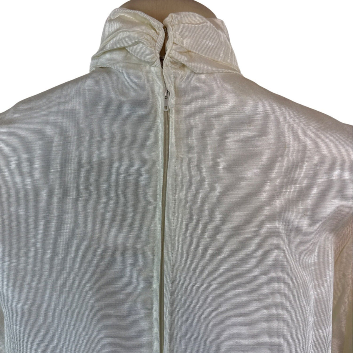 Vintage Stephanie’s Child White Satin Long Sleeve Dress With High Neck Sz 14