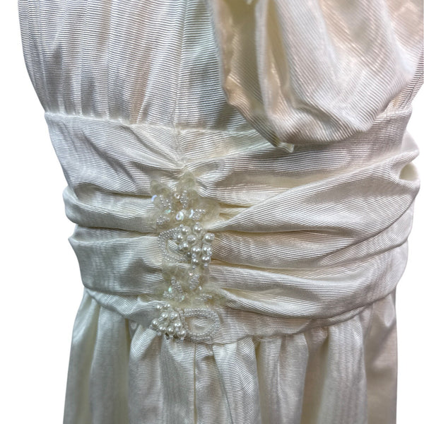 Vintage Stephanie’s Child White Satin Long Sleeve Dress With High Neck Sz 14