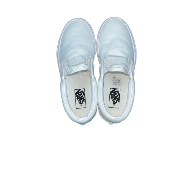 Vans Classic Slip-On All White Canvas Skate Kids Unisex Shoes Sz 7 - New