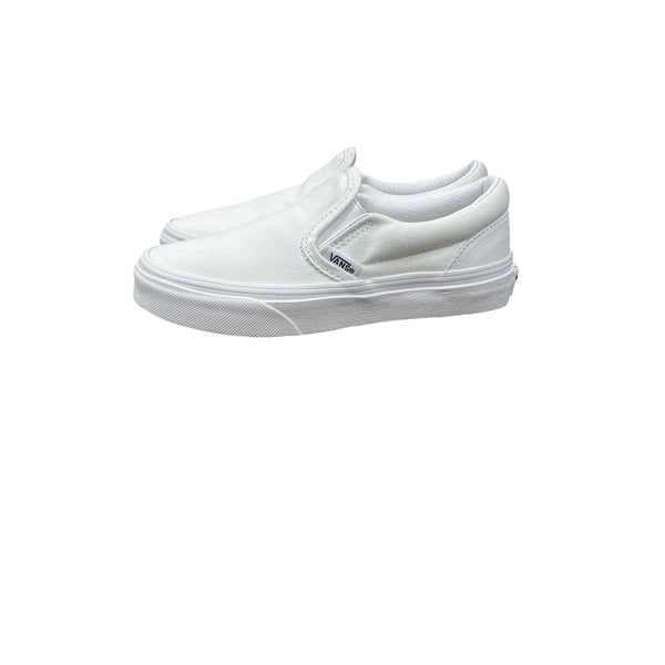 Vans Classic Slip-On All White Canvas Skate Kids Unisex Shoes Sz 7 - New