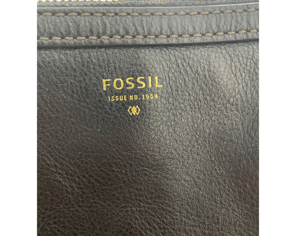 Fossil Womens Black Leather Tote Bag With Handles & Zip Closure