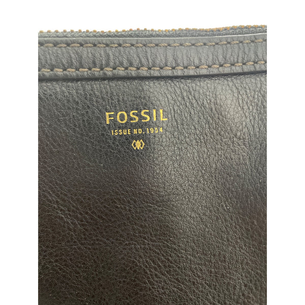 Fossil Womens Black Leather Tote Bag With Handles & Zip Closure