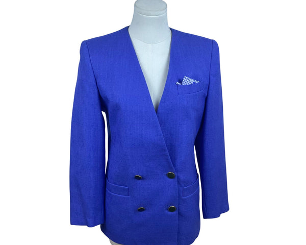 Vintage 90's Kasper Double-Breasted Womens Blazer Royal Blue Chic Stylish Sz 4
