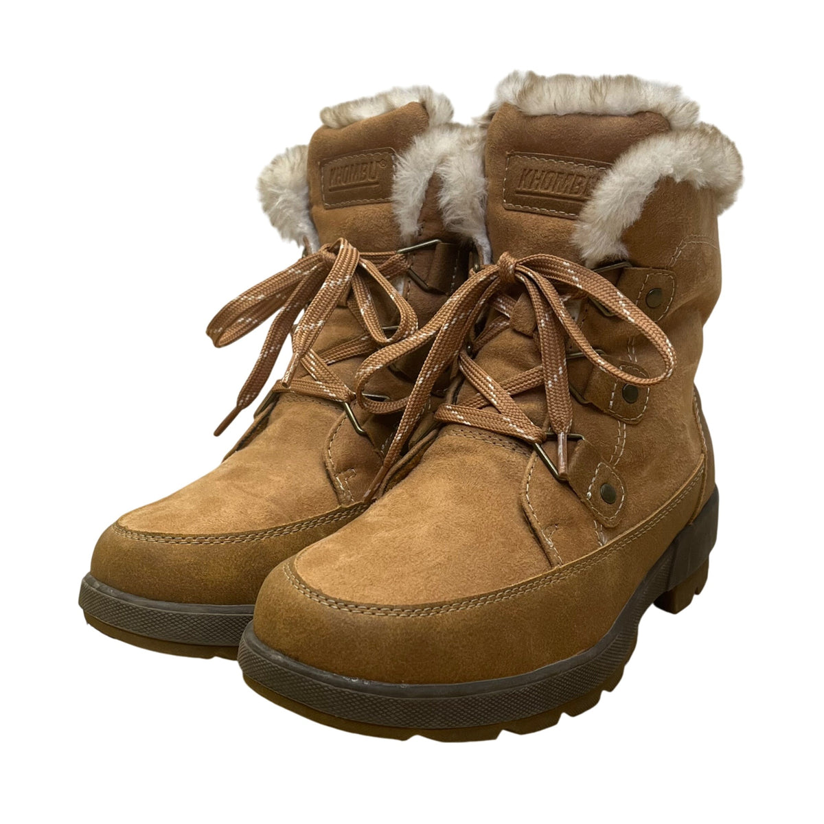 Khombu Women’s Brown Faux Fur Lace Up K Comfort Warm Winter Boots Size 6M