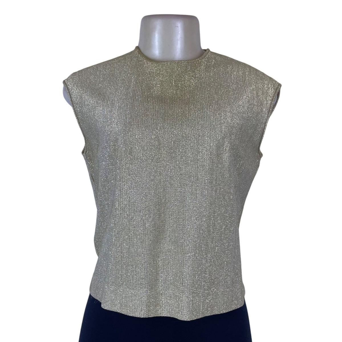 Alsada Womens Metallic Gold Sleeveless Back Button Blouse Vintage Size 10/30