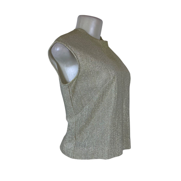 Alsada Womens Metallic Gold Sleeveless Back Button Blouse Vintage Size 10/30