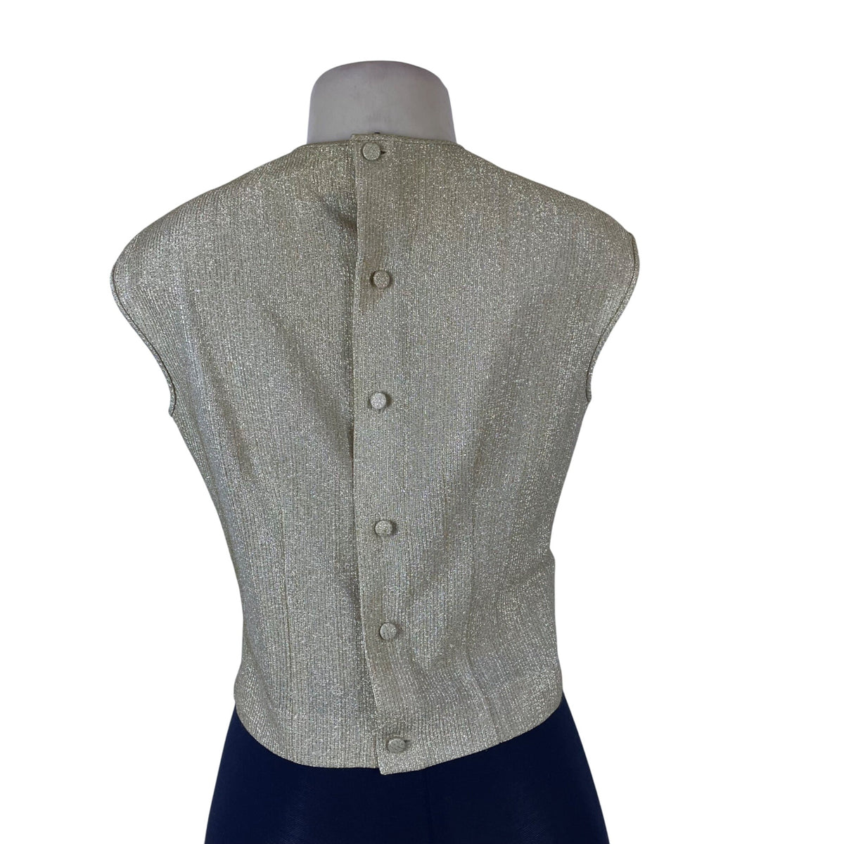 Alsada Womens Metallic Gold Sleeveless Back Button Blouse Vintage Size 10/30