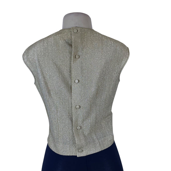 Alsada Womens Metallic Gold Sleeveless Back Button Blouse Vintage Size 10/30