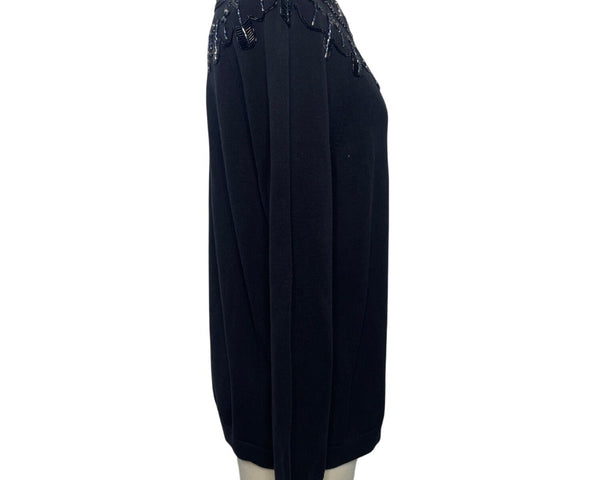 Talbots RSVP Embellished Black Sweater Sz Lp Womens Beaded Neckline Cotton Blend