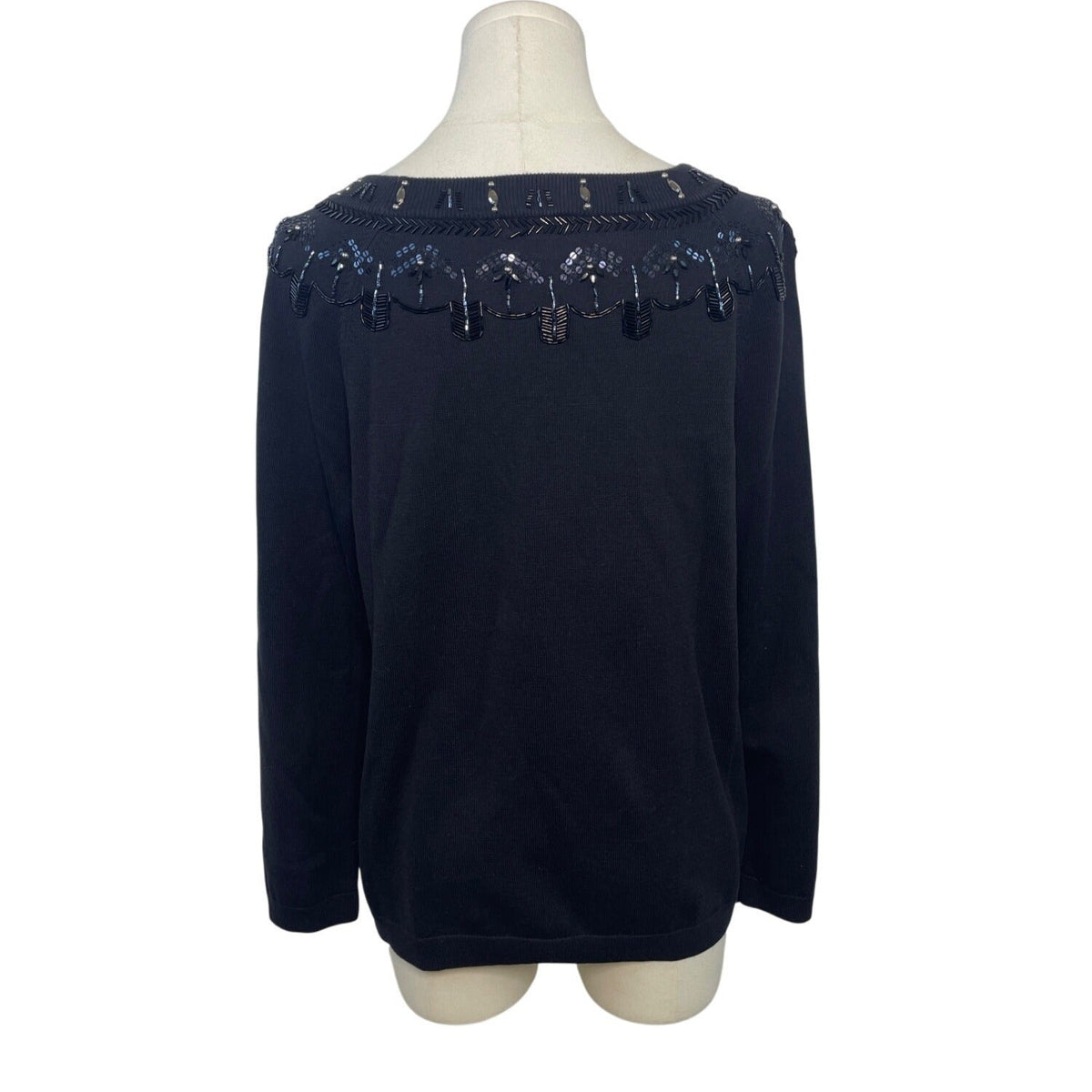 Talbots RSVP Embellished Black Sweater Sz Lp Womens Beaded Neckline Cotton Blend