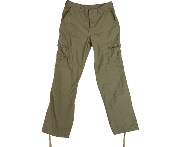 Military Issued Brown Cargo Pants Adjustable Waist & Button Fly Sz Meduim-Long