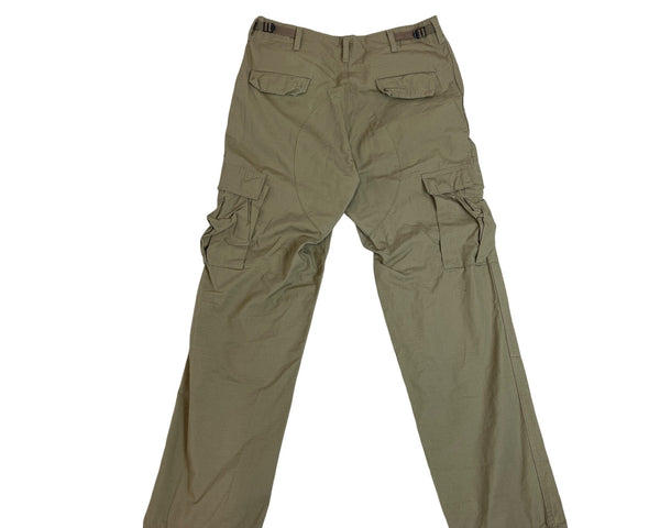 Military Issued Brown Cargo Pants Adjustable Waist & Button Fly Sz Meduim-Long