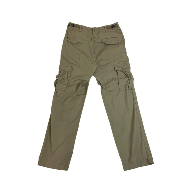 Military Issued Brown Cargo Pants Adjustable Waist & Button Fly Sz Meduim-Long