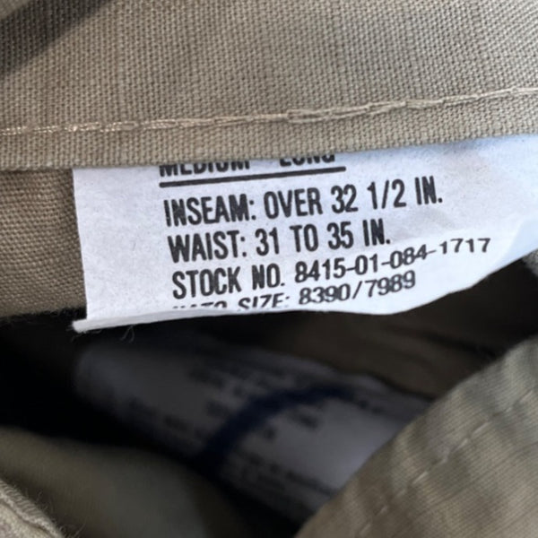 Military Issued Brown Cargo Pants Adjustable Waist & Button Fly Sz Meduim-Long