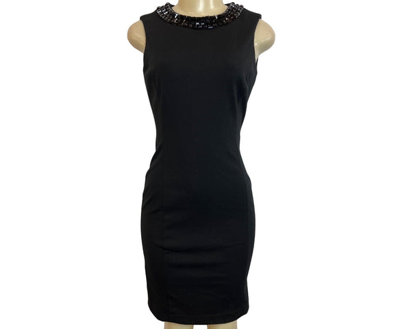 Calvin Klein Women’s Black Beaded Collar Sleeveless Sheath Dress, Size 2