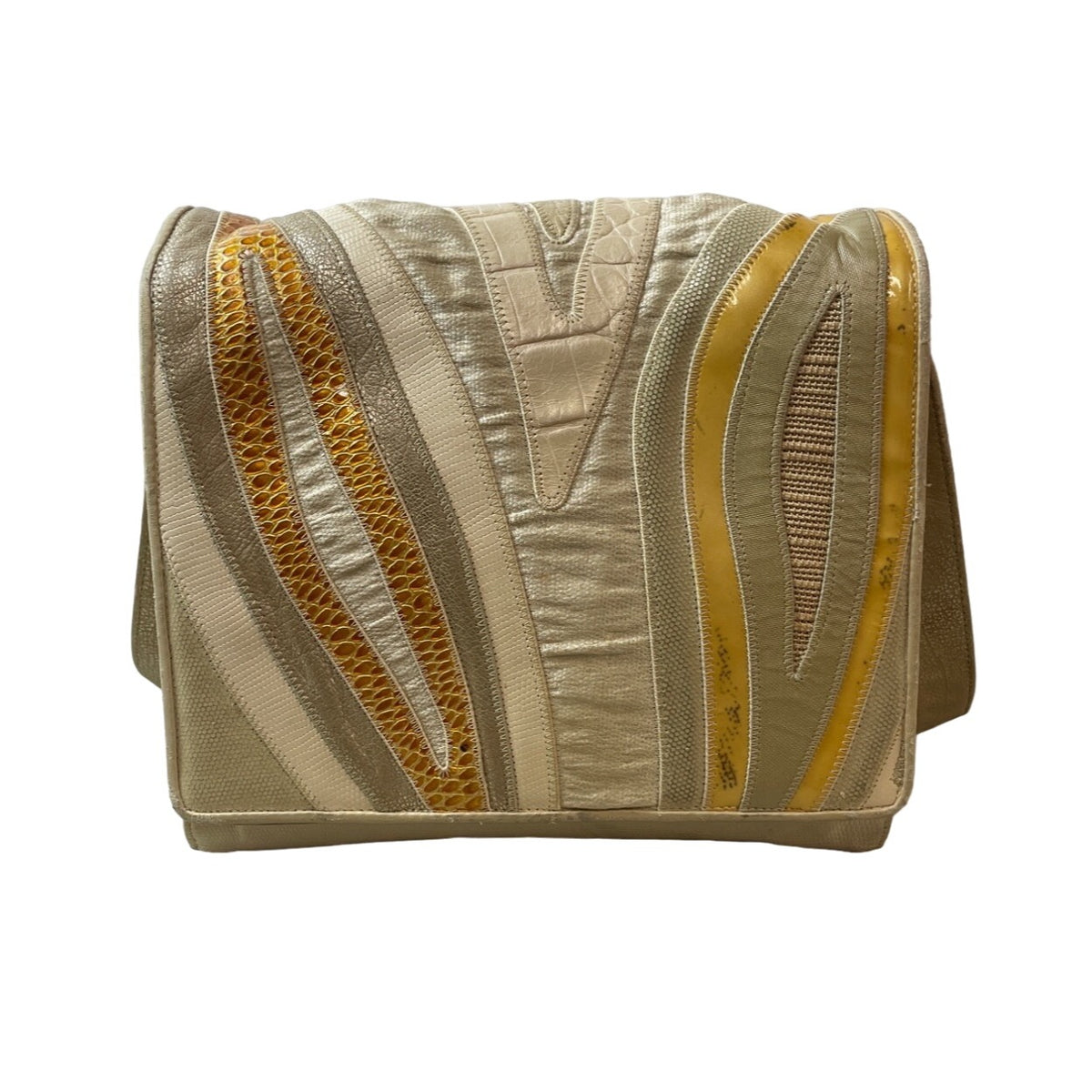 Vintage 80s Shariq Women's White Ivory Faux Reptile Skin Crossbody Bag Sz S