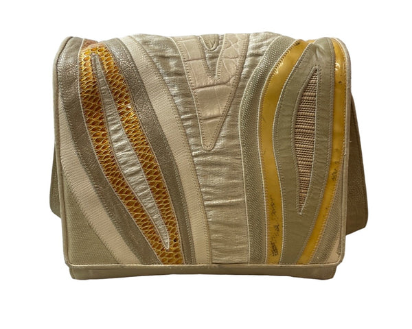 Vintage 80s Shariq Women's White Ivory Faux Reptile Skin Crossbody Bag Sz S