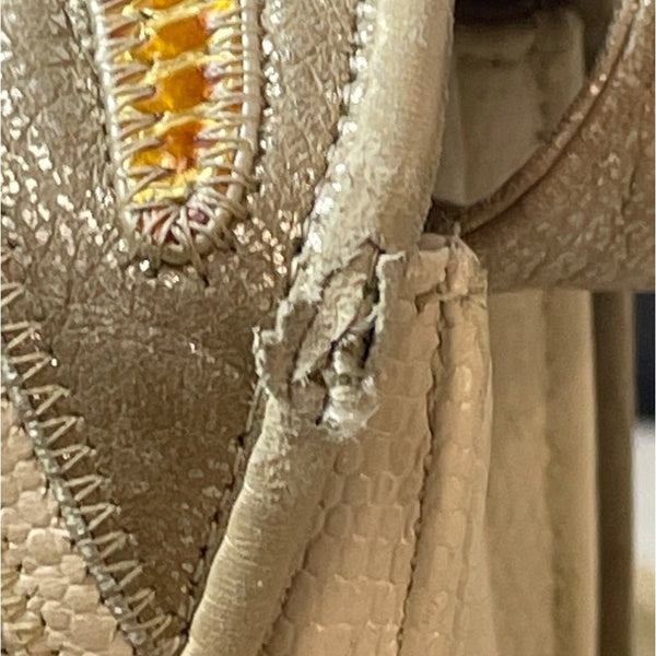 Vintage 80s Shariq Women's White Ivory Faux Reptile Skin Crossbody Bag Sz S