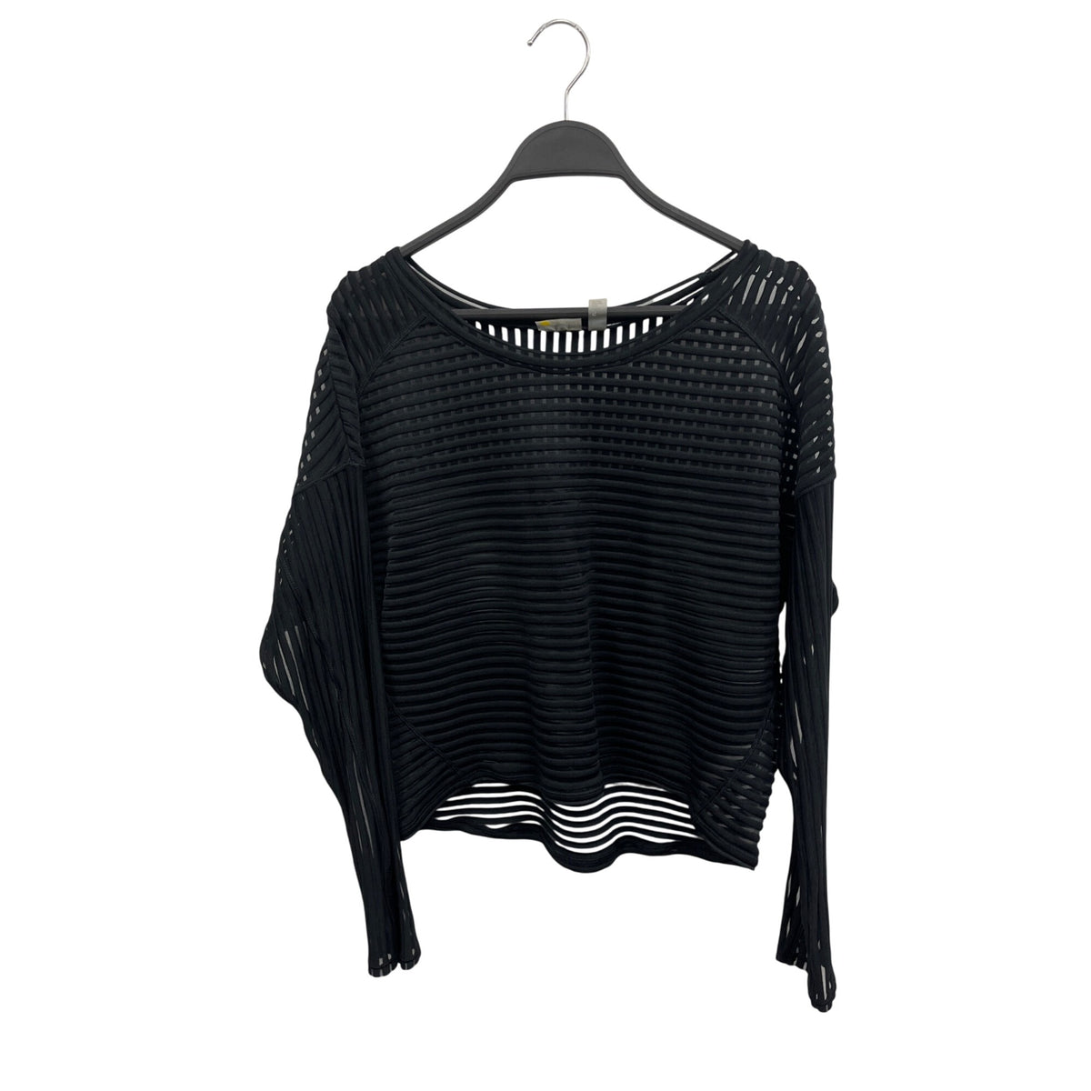 Zella Black Long-Sleeve Sheer Mesh Striped Top S