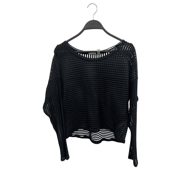 Zella Black Long-Sleeve Sheer Mesh Striped Top S