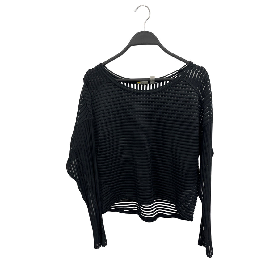 Zella Black Long-Sleeve Sheer Mesh Striped Top S