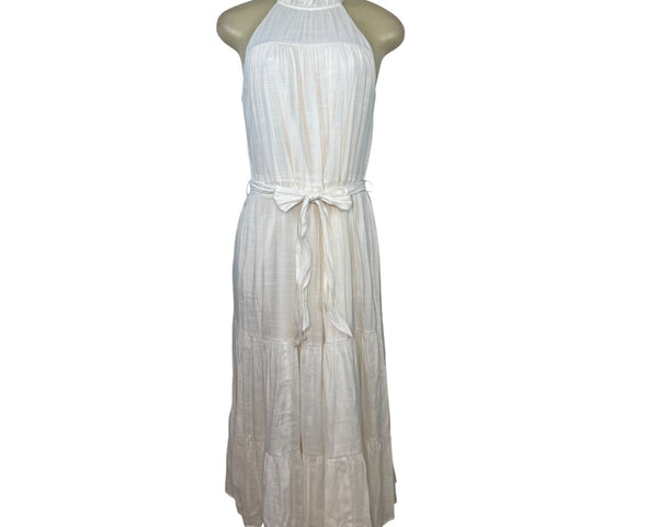 Banana Republic XS White Halter Maxi Dress With Ruffle Neck & Belted Waist - New