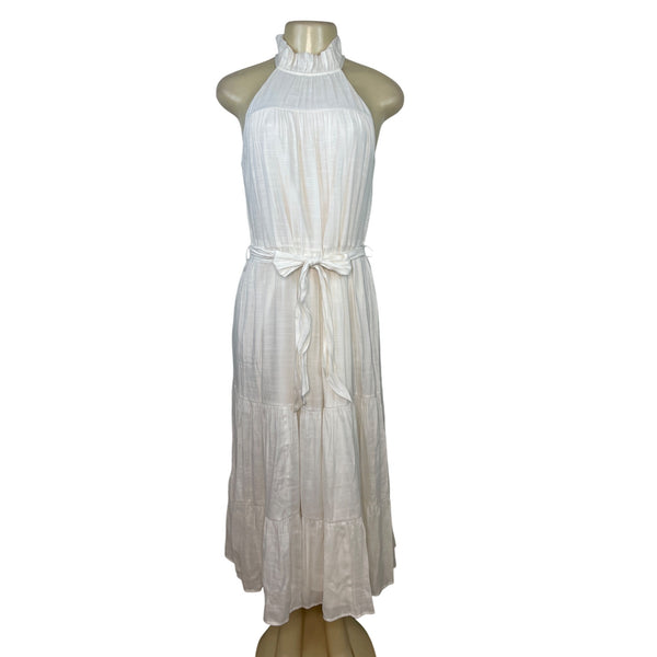 Banana Republic XS White Halter Maxi Dress With Ruffle Neck & Belted Waist - New